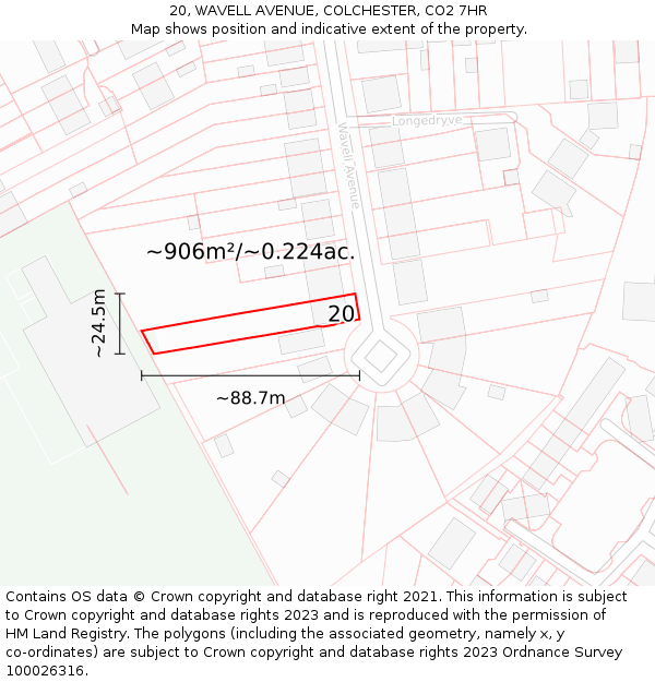 20, WAVELL AVENUE, COLCHESTER, CO2 7HR: Plot and title map