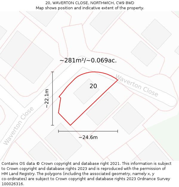 20, WAVERTON CLOSE, NORTHWICH, CW9 8WD: Plot and title map