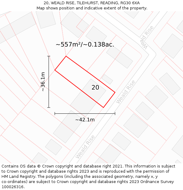 20, WEALD RISE, TILEHURST, READING, RG30 6XA: Plot and title map