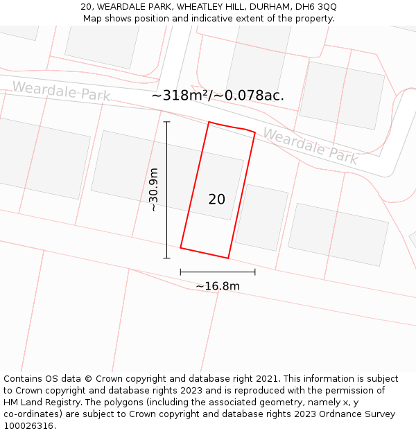 20, WEARDALE PARK, WHEATLEY HILL, DURHAM, DH6 3QQ: Plot and title map