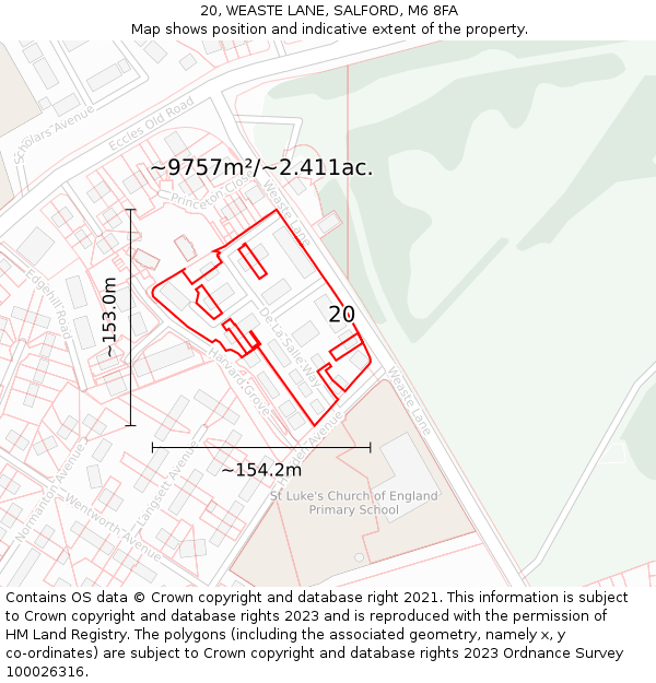 20, WEASTE LANE, SALFORD, M6 8FA: Plot and title map