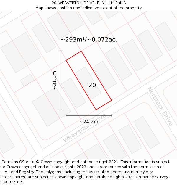 20, WEAVERTON DRIVE, RHYL, LL18 4LA: Plot and title map