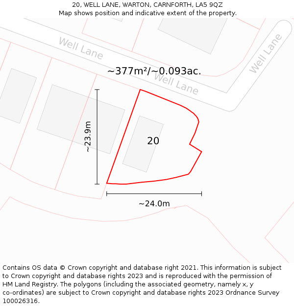 20, WELL LANE, WARTON, CARNFORTH, LA5 9QZ: Plot and title map