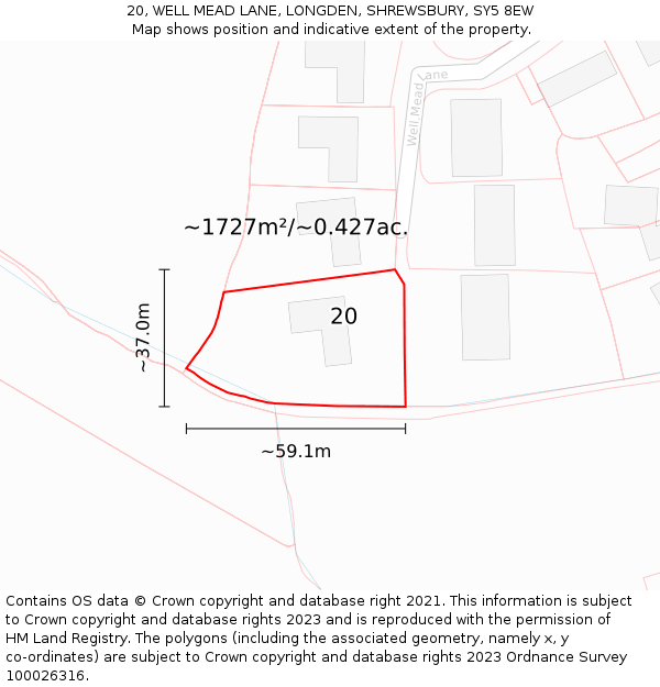 20, WELL MEAD LANE, LONGDEN, SHREWSBURY, SY5 8EW: Plot and title map