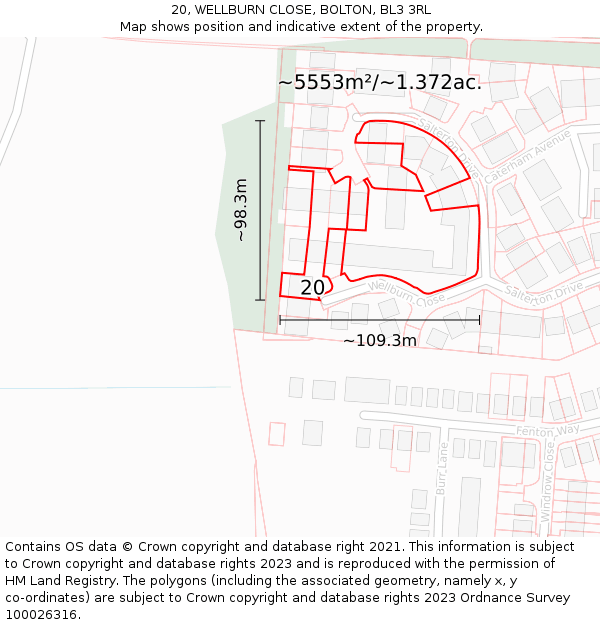 20, WELLBURN CLOSE, BOLTON, BL3 3RL: Plot and title map