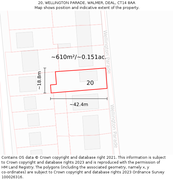 20, WELLINGTON PARADE, WALMER, DEAL, CT14 8AA: Plot and title map