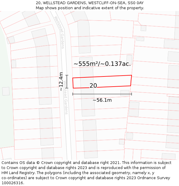 20, WELLSTEAD GARDENS, WESTCLIFF-ON-SEA, SS0 0AY: Plot and title map