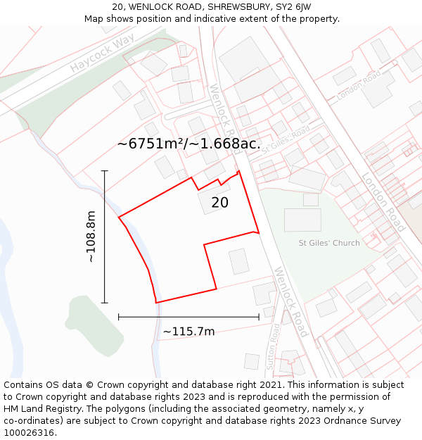 20, WENLOCK ROAD, SHREWSBURY, SY2 6JW: Plot and title map