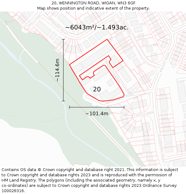 20, WENNINGTON ROAD, WIGAN, WN3 6GF: Plot and title map