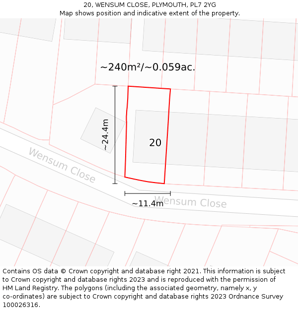 20, WENSUM CLOSE, PLYMOUTH, PL7 2YG: Plot and title map