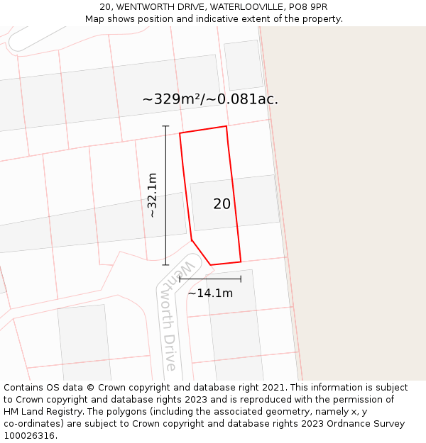 20, WENTWORTH DRIVE, WATERLOOVILLE, PO8 9PR: Plot and title map