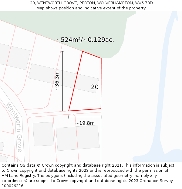 20, WENTWORTH GROVE, PERTON, WOLVERHAMPTON, WV6 7RD: Plot and title map