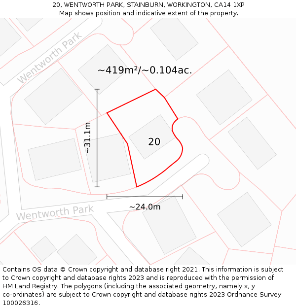 20, WENTWORTH PARK, STAINBURN, WORKINGTON, CA14 1XP: Plot and title map