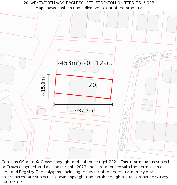 20, WENTWORTH WAY, EAGLESCLIFFE, STOCKTON-ON-TEES, TS16 9EB: Plot and title map