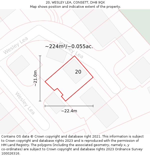 20, WESLEY LEA, CONSETT, DH8 9QX: Plot and title map