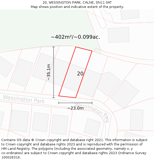 20, WESSINGTON PARK, CALNE, SN11 0AT: Plot and title map