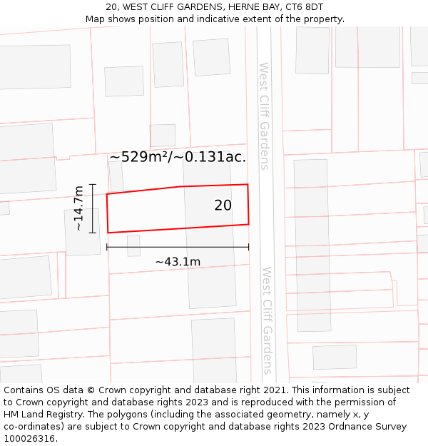 20, WEST CLIFF GARDENS, HERNE BAY, CT6 8DT: Plot and title map