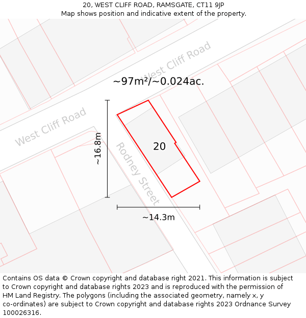 20, WEST CLIFF ROAD, RAMSGATE, CT11 9JP: Plot and title map