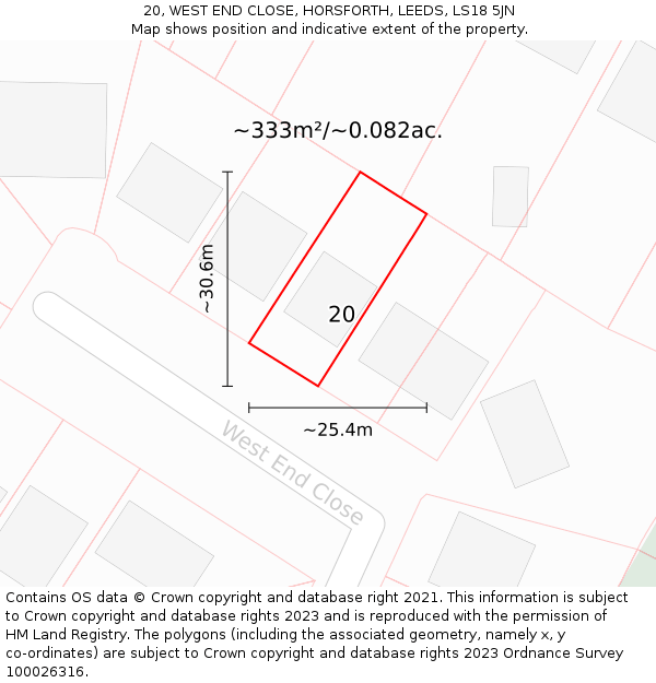 20, WEST END CLOSE, HORSFORTH, LEEDS, LS18 5JN: Plot and title map