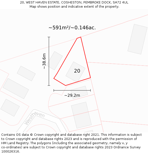 20, WEST HAVEN ESTATE, COSHESTON, PEMBROKE DOCK, SA72 4UL: Plot and title map