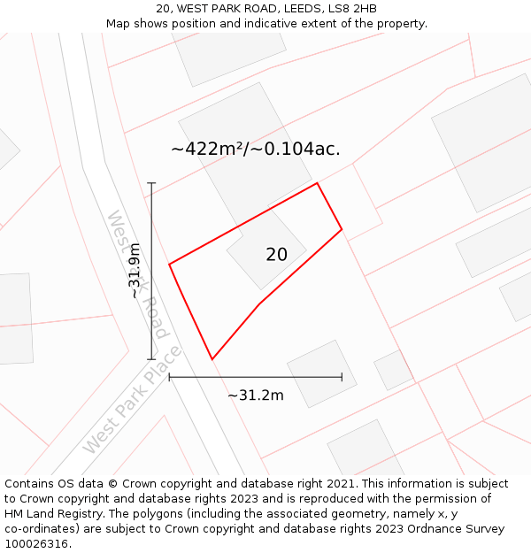 20, WEST PARK ROAD, LEEDS, LS8 2HB: Plot and title map