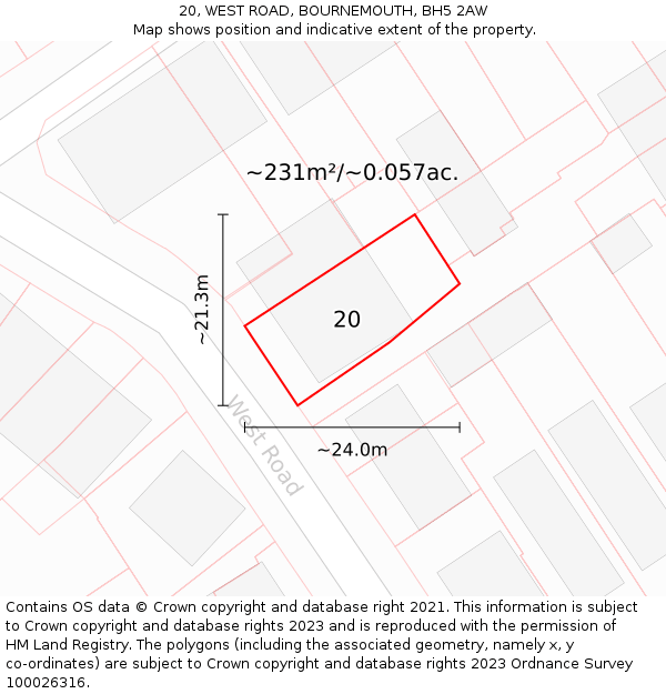 20, WEST ROAD, BOURNEMOUTH, BH5 2AW: Plot and title map