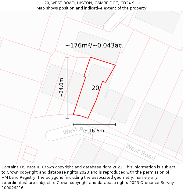 20, WEST ROAD, HISTON, CAMBRIDGE, CB24 9LH: Plot and title map