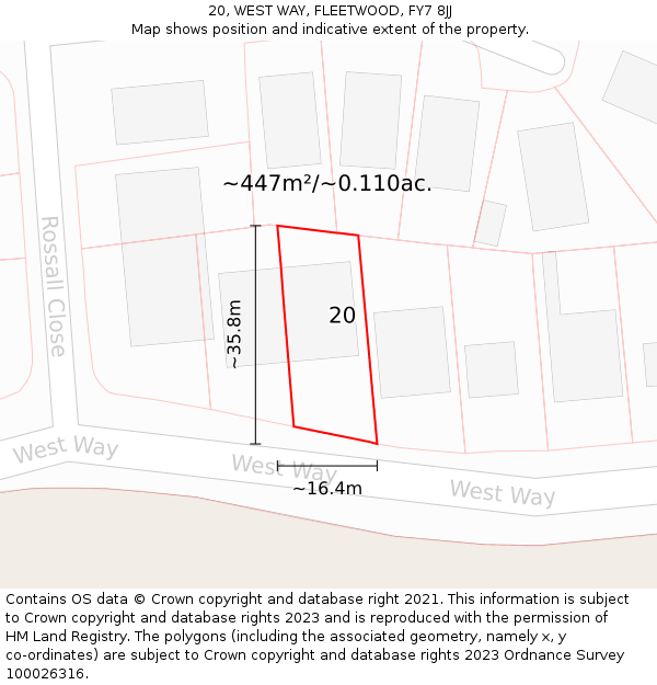 20, WEST WAY, FLEETWOOD, FY7 8JJ: Plot and title map