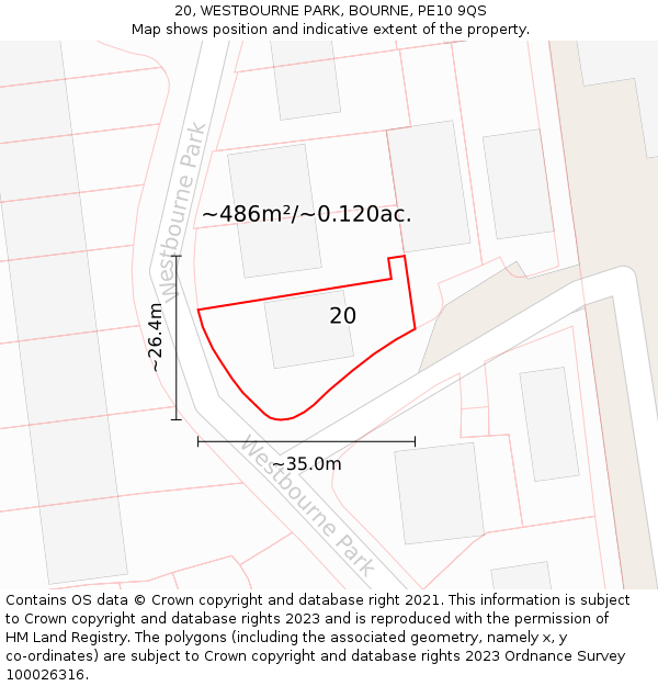 20, WESTBOURNE PARK, BOURNE, PE10 9QS: Plot and title map