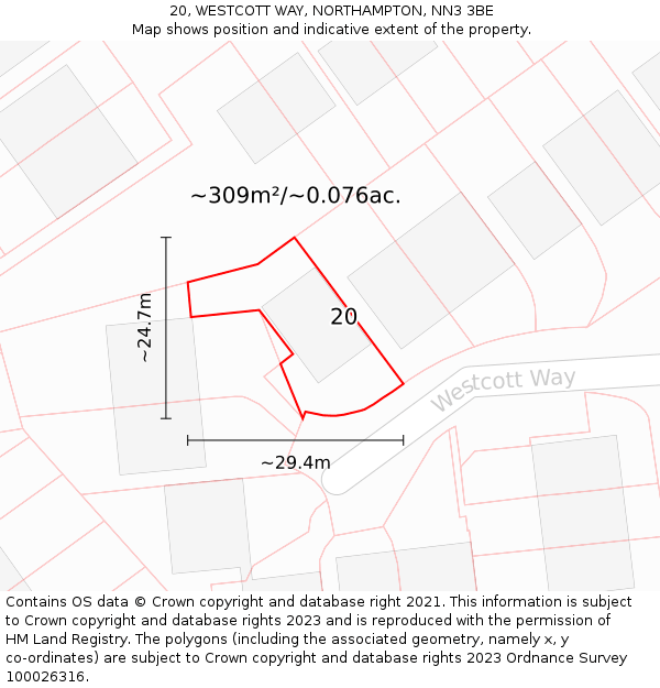 20, WESTCOTT WAY, NORTHAMPTON, NN3 3BE: Plot and title map