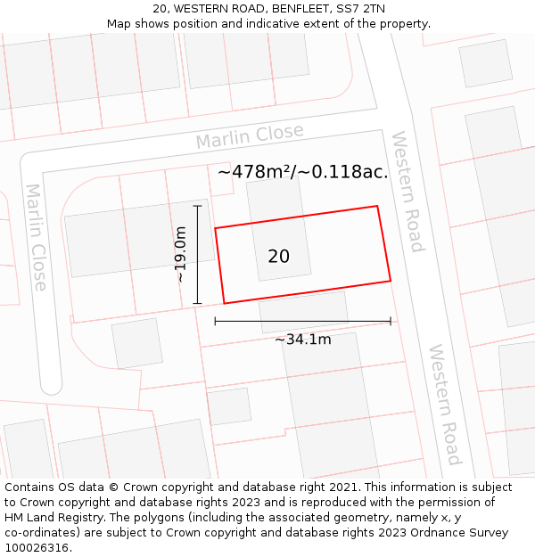 20, WESTERN ROAD, BENFLEET, SS7 2TN: Plot and title map