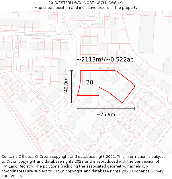 20, WESTERN WAY, NORTHWICH, CW8 4YL: Plot and title map