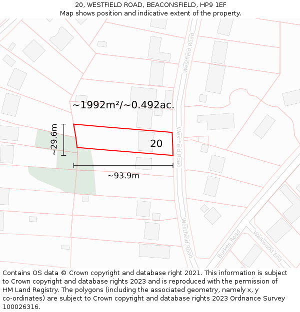 20, WESTFIELD ROAD, BEACONSFIELD, HP9 1EF: Plot and title map