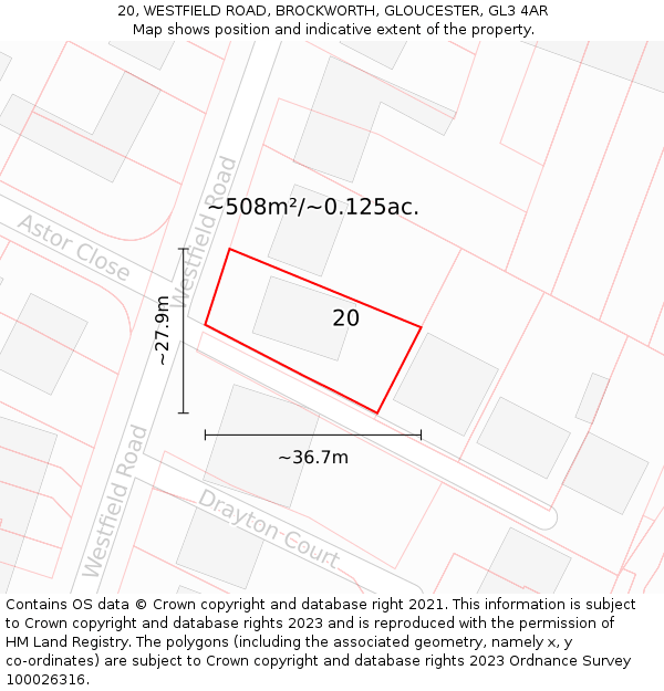 20, WESTFIELD ROAD, BROCKWORTH, GLOUCESTER, GL3 4AR: Plot and title map