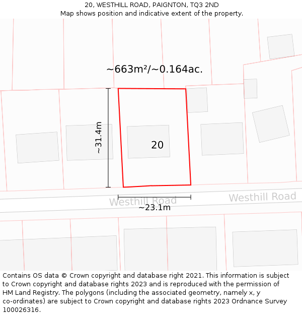 20, WESTHILL ROAD, PAIGNTON, TQ3 2ND: Plot and title map