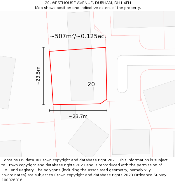 20, WESTHOUSE AVENUE, DURHAM, DH1 4FH: Plot and title map
