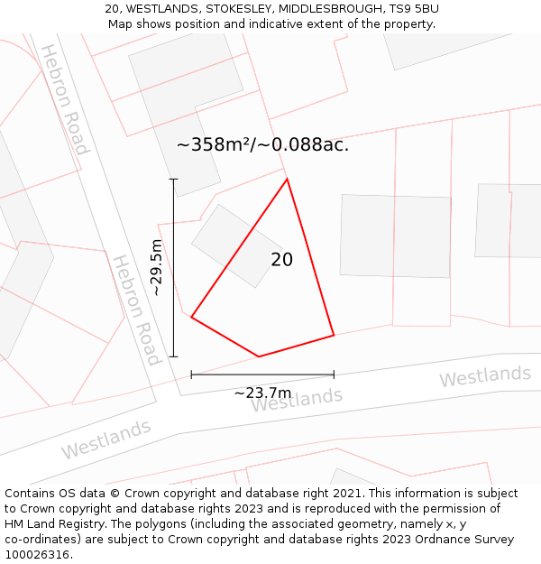 20, WESTLANDS, STOKESLEY, MIDDLESBROUGH, TS9 5BU: Plot and title map