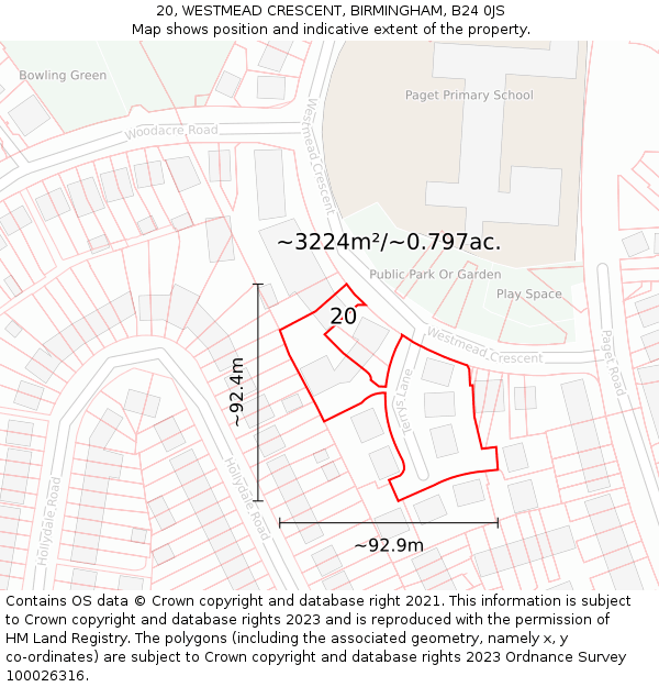 20, WESTMEAD CRESCENT, BIRMINGHAM, B24 0JS: Plot and title map