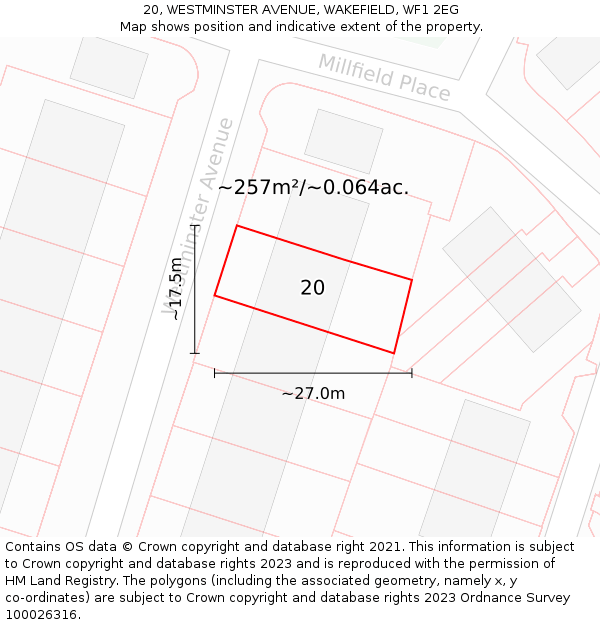 20, WESTMINSTER AVENUE, WAKEFIELD, WF1 2EG: Plot and title map