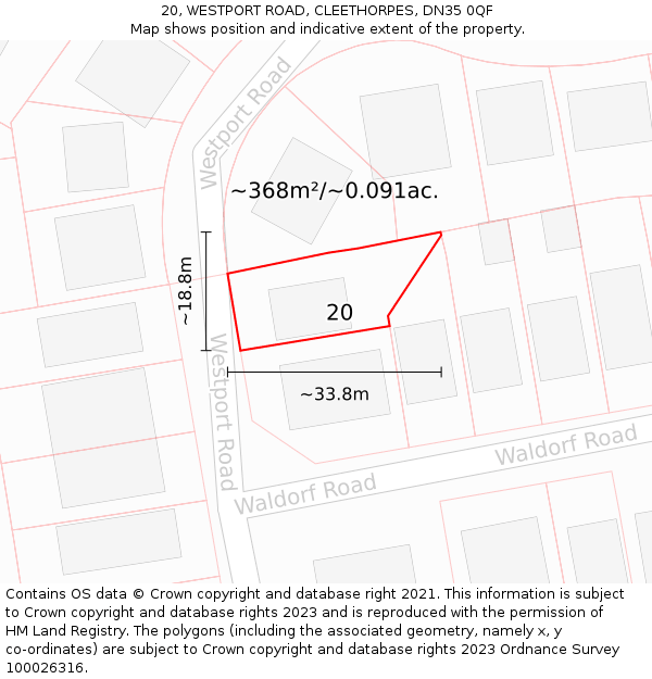 20, WESTPORT ROAD, CLEETHORPES, DN35 0QF: Plot and title map