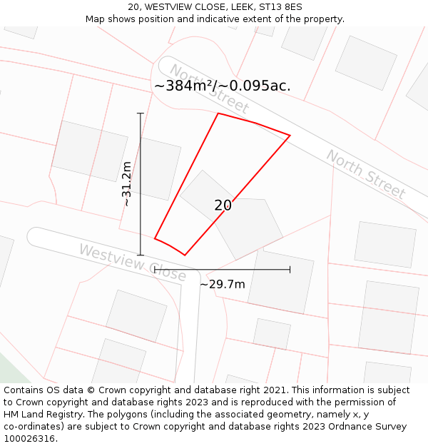 20, WESTVIEW CLOSE, LEEK, ST13 8ES: Plot and title map