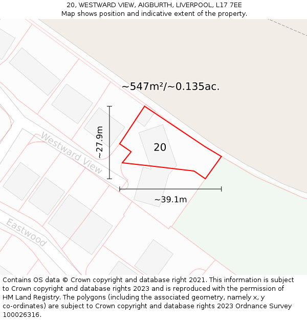 20, WESTWARD VIEW, AIGBURTH, LIVERPOOL, L17 7EE: Plot and title map