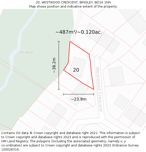 20, WESTWOOD CRESCENT, BINGLEY, BD16 1NN: Plot and title map