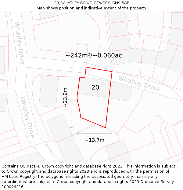 20, WHATLEY DRIVE, PEWSEY, SN9 5AR: Plot and title map