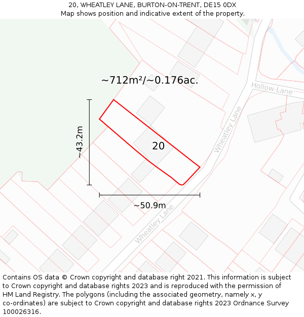 20, WHEATLEY LANE, BURTON-ON-TRENT, DE15 0DX: Plot and title map