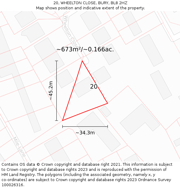 20, WHEELTON CLOSE, BURY, BL8 2HZ: Plot and title map