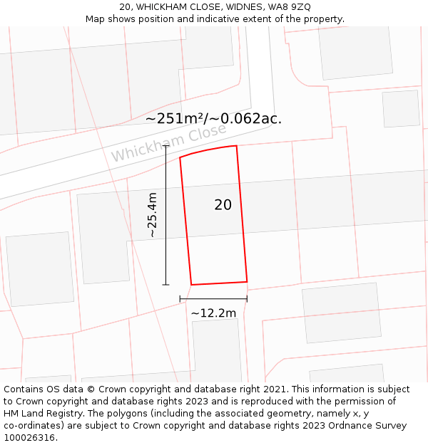 20, WHICKHAM CLOSE, WIDNES, WA8 9ZQ: Plot and title map