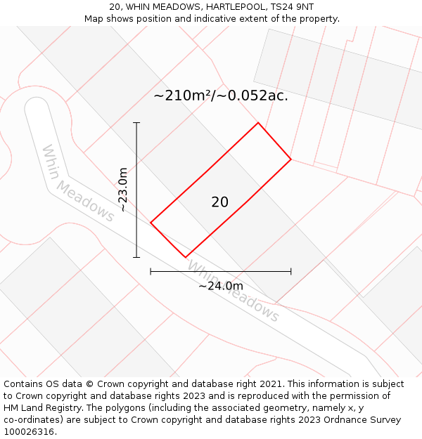 20, WHIN MEADOWS, HARTLEPOOL, TS24 9NT: Plot and title map