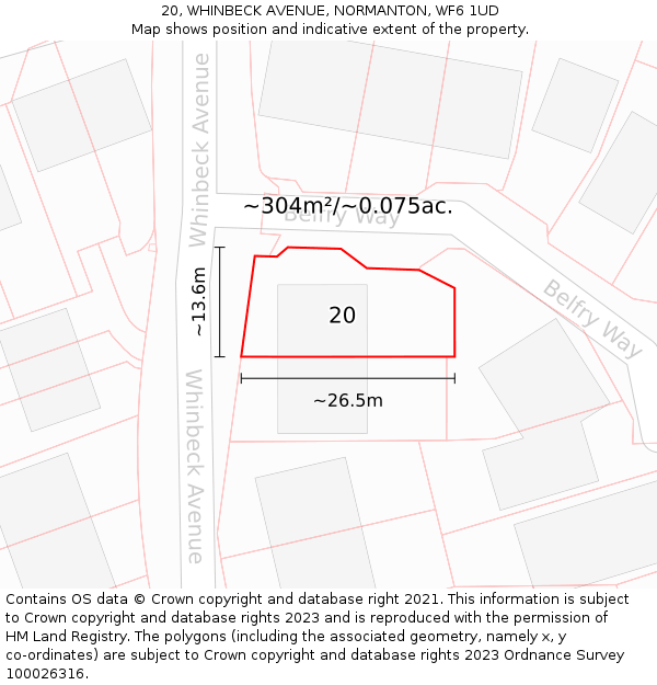 20, WHINBECK AVENUE, NORMANTON, WF6 1UD: Plot and title map