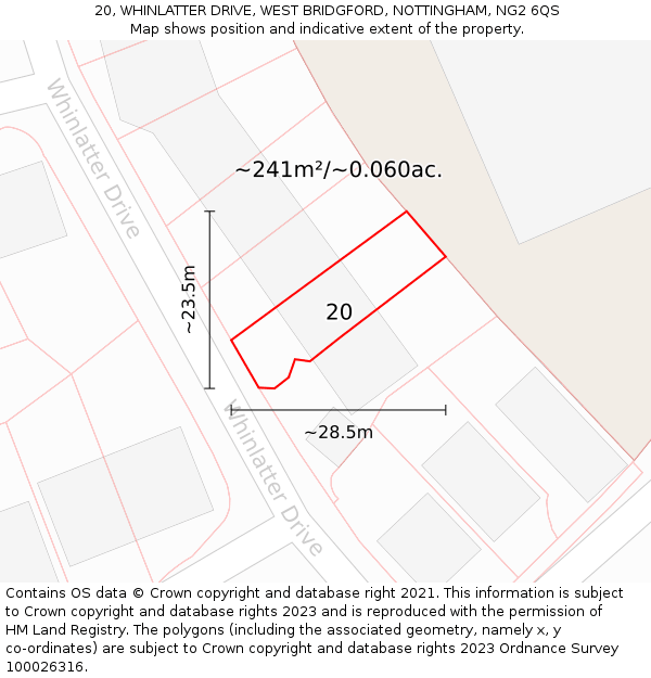 20, WHINLATTER DRIVE, WEST BRIDGFORD, NOTTINGHAM, NG2 6QS: Plot and title map